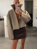 Solid Women's Jacket Stand-Collar Long-Sleeved Leather Grain Loose Female Jackets Autumn Lady Chic Streetwear