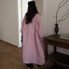 Retro Pink Women Trench Coat Stand Collar Button Design Cuffs Tightened Pocket Long Outerwear Spring Fall Elegant Lady Outfit