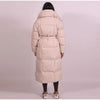 Winter Warm Stand Neck Long Lace Up Down Jackets Women Solid Ruff Soft Waist-cinching Coat Female Winter Chic Jackets