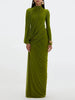 Elegant Vintage Spliced Ribbon Dresses for Women Turtleneck Long Sleeve Irregular Folds Evening Maxi Dress Female