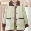 Female Padded Jacket Korean Loose Flip Collar Corduroy Diamond Grid Jacket Women Winter Short Lightweight Cotton Coat