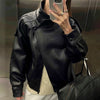 Autumn Winter Black Women Faux Leather Jacket Coat Casual Loose Pockets Biker Outerwear Female