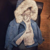 Women Jacket Women Denim Jacket Winter Women's Denim Coat with Furry Hood Plush Lining Stylish Button Closure for Windproof