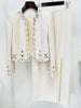 High Street Designer Suit Set Women's Rhinestone Diamonds Beaded Cardigan Jacket Split Half Skirt Set 2pcs