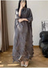 Women's Pleated Dress Elastic Loose Three Quarter Sleeve Stand Collar Dresses With Irregular Pleats2DB8596