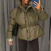 Glossy Stand‑Collar Drawstring Waist Back Zip‑Up Puffer Coat Winter Women Warm Padded Jacket Lady Cotton‑Padded Coat