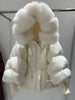 Janveny2026 Winter Large Real Fur Hooded Puffer Jacket Women Thicken Warm Knitted Sleeve Coat White Duck Down Mid Long Parka