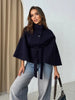 Chic Solid Woolen Cropped Cloak Coats With Belt Women Autumn Stand Collar Long Sleeve Jacket Elegant Street Outerwear