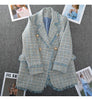Large Size Women's Tweed Suit Spring Autumn Long Sleeve Vintage Double Breasted Tassel Loose Blazer Jacket Z888