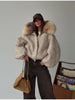 Vintage Thicken Faux Fur Woolen Jacket Women Hooded Pocket Lantern Sleeve Elastic Waist Coat Winter Female Daily Outwear