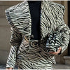 Zebra Print Women's Two Piece Suit Big Lapel Neck Jacket Hip Package Belted Waist Half Skirt Autumn Commute Outfits