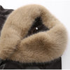 Ladies Winter Retro Fur Collar Leather Jacket V‑Neck Full Lapel Long Sleeve Double Breasted Urban Warm Casual Outer