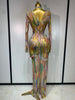 Sparkly Rhinestone Stretchy Mesh See Through Dress Women Performance Dancer Costume Rompers Party Nightclub Stage Outfit