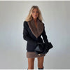 Faux Fur Collar Trim Tweed Set Long Sleeve Side Pockets Chic Women Blazer High Waist Mini Skirt Autumn Elegant Suit