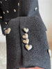 Autumn Winter Heart Buckle Black Wool Tweed Short Jacket Coat Women Vintage Long Sleeve V Neck Wave Cardigan Outwear Top