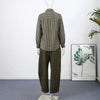 Striped Shirt Pants Set Women Elegant Lapel Button Long Sleeve Blouse Straigth Wide Leg Trousers Spring Office Lady Outfits