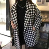 Houndstooth Faux Wool Jacket Women Korean Loose Elegant Double Breasted Suit Overcoat Winter Thick Warm Blend Outerwear