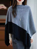 Asymmetric Knit Poncho Women Patchword Cape Top Female Soft Knitwear Spring Autumn Elegant Outfit