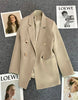 Blazer Coat Metal Buckle Small Suit Jacket Women Clothing Double Breasted Long Sleeve Office Lady Elegant Blazers