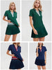 Women 2 Pieces Athletic Skirt Set Outfits V Neck Polo Shirts High Waisted Pleated Tennis Skirts Golf Pickball Dress
