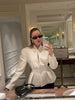 Elegant Solid Slim Short Jacket Women Chic Stand Collar Double Buttons Waist Cinching Pleated A-line Coat Lady Spring Daily Wear