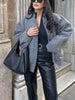 Woman Loose Gray Warm Baseball Jacket Autumn Casual Oversized Bomber Jacket Girls Vintage Thick Warm Outwear
