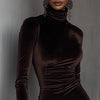 Woman Chic Solid Velvet Patchwork Lace Dress Spring Turtleneck Slim Irregular Party Dress Autumn Long Sleeve Mini Dress