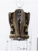 Floral Jacquard Faux Fur Trim Jacket Women V Neck Single Button Long Furry Cuff Cropped Coats Winter Vintage Party Coat