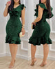 Women Elegant Solid Color Ruffle Design Party V-neck Balck Evening Birthday Dress for Women
