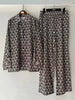 Women's Clothing Retro Geometric Printed Shirt Two-piece Set High Waist Wide Leg Trousers Set Set