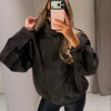 Spring Green Suede Bomber Jacket For Women Vintage Stand Collar Zipper Long Sleeve Coats Lady Street Chic Outerwear