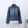 Chic Stand Collar Denim Cropped Jackets Women Loose Zipper Pockets Full Sleeve Female Coats Spring Lady Outwear Street