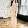 100% Merino Wool Women Long Dress Sweater V-Neck Pullover Long Dress Versatile Cashmere Knitwear Bottoming Clothing