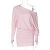 Off Shoulder Sexy Mini Dress Women Oblique Neck Long Sleeve Bodycon Dress Fall Winter Sexy Short Party Club Dresses
