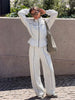 Women Black Track Suit Jacket Two Piece Suit Zip Up Cinch Waist Coat Wide Leg Pants Lady Autumn Street Matching Set