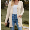 Autumn Women's Milled Pit Stripe V-Neck Solid Colour Button Long Sleeve Ladies Casual Extensions Cardigan Jacket Coat