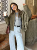Casual Soft Martini Green Bomber Jackets Women Long Lantern Sleeve Oversized Autumn Winter Coats Outwears