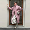 Women's Stand High Collar Single Metal Button Long Trench Coat Oversized Drop Shoulder Side Pocket Weekend Commute Casual Coat