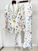 High Street Designer Runway Suit Set Women's Brilliant Digital Printed Jacket Flare Pants Suit 2pcs