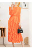 Ruffles Pleated Dress For Women Round Neck Long Sleeves Belt Dresses Female Festival Clothing Spring 2DA3661
