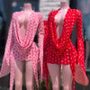Spring Sexy Polka Dot Print Bodycon Dresses for Woman Deep V-neck Batwing Sleeve Dress Female Streetwear Vestidos
