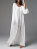 Parc Fee Casual Loose White Women Dress Elegant U-Neck Long Sleeve Floor-Length Dresses Simple Oversize Solid Female Dress