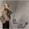 Casual Solid Suede Jackets Women Street Stand Collar Full Sleeve Zippers Loose Coats Female Spring Lady Jacket