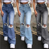 Women's Spring and Fall Casual Ripped High-waisted Slightly Flared Pants Jeans Slim-fit Wash Jeans Long Pants Y2k