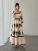 Women's All Over Print Shirred Bishop Sleeve A Line Dress, Long Sleeve Dress for Fall & Winter