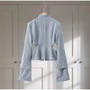 Sexy Deep V-neck Woolen Jackets Women's Hollow Up Waist Split Flare Long Sleeves Metal Buckle Coat High Street Jacket