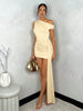 Women's One Shoulder Ruched Bodycon Mini Dress with Draped Sash Detail