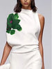 Women Floral Printed 2 Piece Sets High Neck One-shoulder Asymmetric Vest Tops & High Waisted Straight Leg Pants