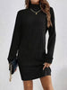 Cozy Casual Turtleneck Dress for Women - Long Sleeve, Ribbed Knit, Mid-Length with Side Stripes - for Fall/Winter