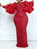 Women Bodycon Full Lantern Sleeve Maxi Long Dress Vintage Sequined O-neck Birthday Sexy Club Party Evening Dresses